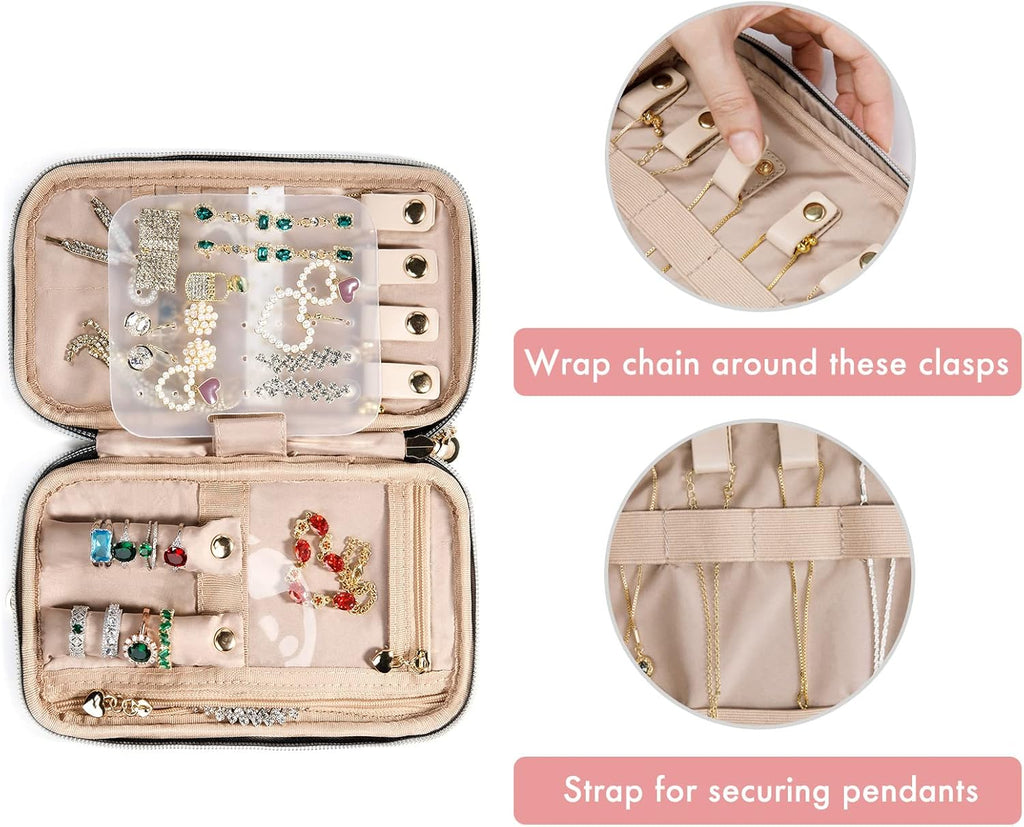 SFYBYHEART Travel Jewelry Organizer Case, Jewelry Travel Bags for Women, Small Travel Jewelry Case for Tangle-Free Earrings, Necklaces, Rings Storage, Travel Accessories, Black