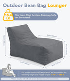 Outdoor Bean Bag Chair Lounger with Shredded Foam Filling, Gray | For Patio Poolside Relaxing, Splash-Proof Detachable Zipper Cover, Small Beanbag Floor Sofa