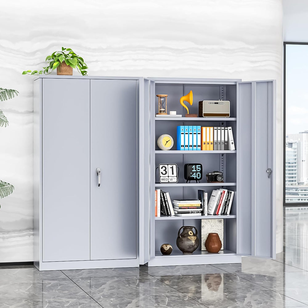 INTERGREAT Metal Storage Cabinets 72” Cement Grey Garage Steel Storage Cabine...