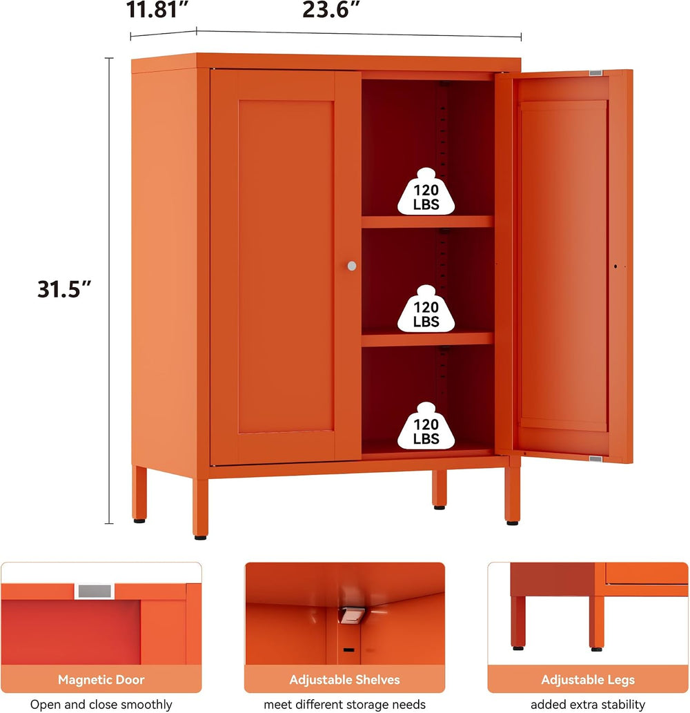 Metal Bathroom Storage Cabinet, Bathroom Floor Storage Cabinet with 2 Adjusta...