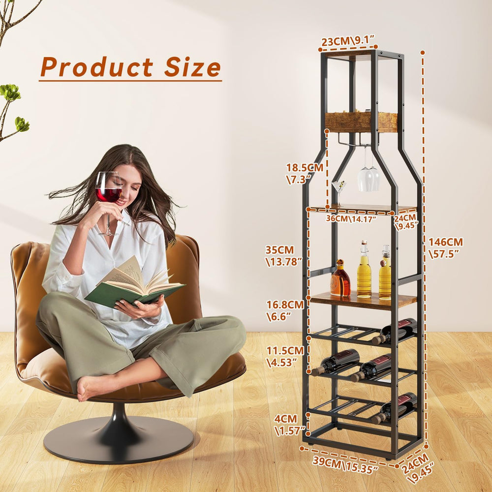IBUYKE 5-Tier Freestanding Wine Rack,Wine Bottle Display,Brown TMJ916H | Wine...