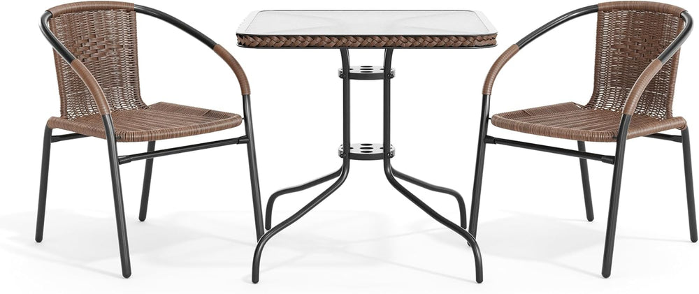 Flash Furniture Lila 3-Piece 28" Square Indoor/Outdoor Patio Table and C...
