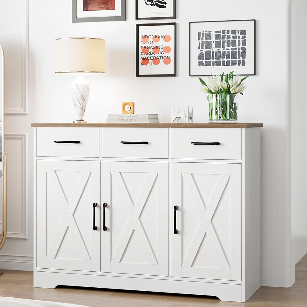 HOSTACK Kitchen Buffet Cabinet with Storage, Sideboard Coffee Bar, White | Fa...