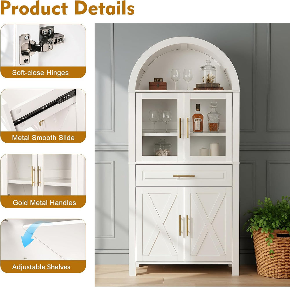 SOFTSEA Arched Kitchen Pantry Cabinet with Glass Door, 71" Tall Cupboard...