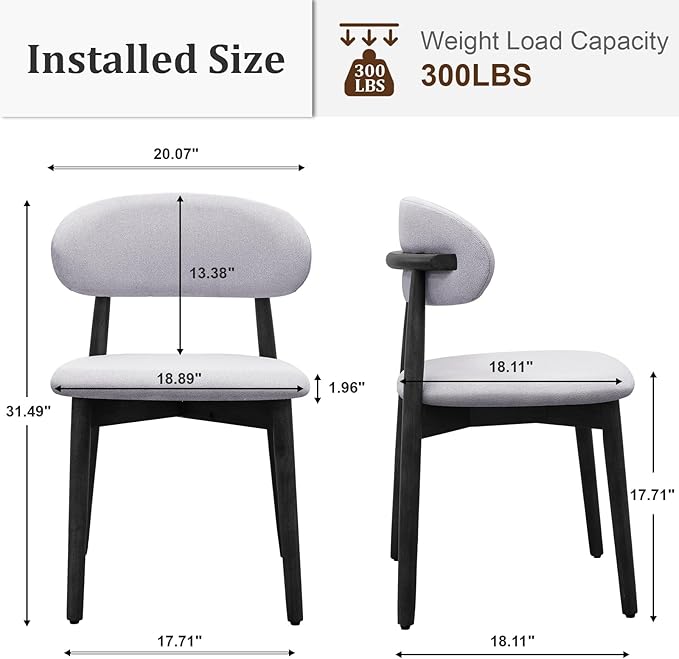 Farmhouse Dining Chairs Set of 4, Mid Century Modern Fabric Upholstered Kitchen Chairs, Wooden Dining Room Chair with Curved Back&Black Legs for Kitchen Dining Room Restaurant Cafe, Blue (Only Chairs)