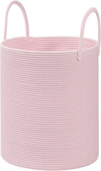 Cotton Rope Storage Basket with Handles, Large 60L Collapsible Laundry Hamper for Clothes, Sturdy Nursery Organizer Blanket Basket for Living Room,Toy Bin for Kids Bed Room,15"x15"x18",Pink