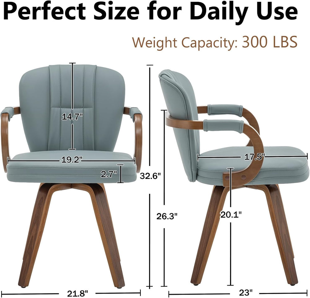 Swivel Dining Chairs with Arms | Mid Century Modern Blue Faux Leather Kitchen...