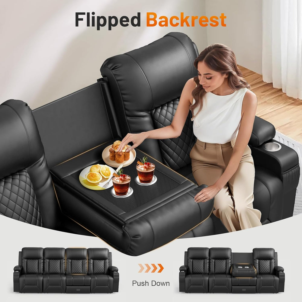 FURNIMAT Recliner Sofa, Modern Dual Reclining Sofa with Flip Back Console, 4 ...