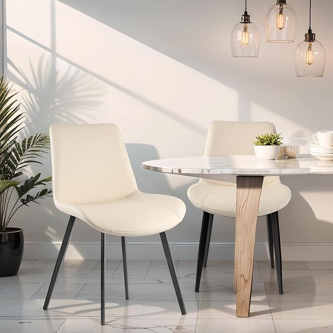 Dining Chairs, Modern PU Leather Dining Room Chair with Sturdy Metal Legs, Upholstered Seat Dinner Chairs Accent Side Chairs for Indoor Kitchen Living Room (Beige, Set of 8)