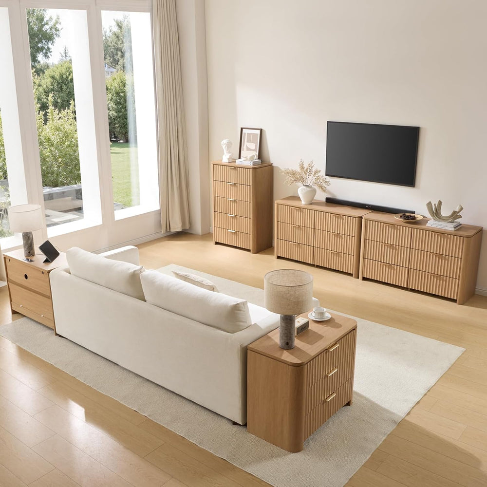 Fluted 6 Drawers Dresser for Bedroom-47.3" Wide Wooden Chest of Drawers ...