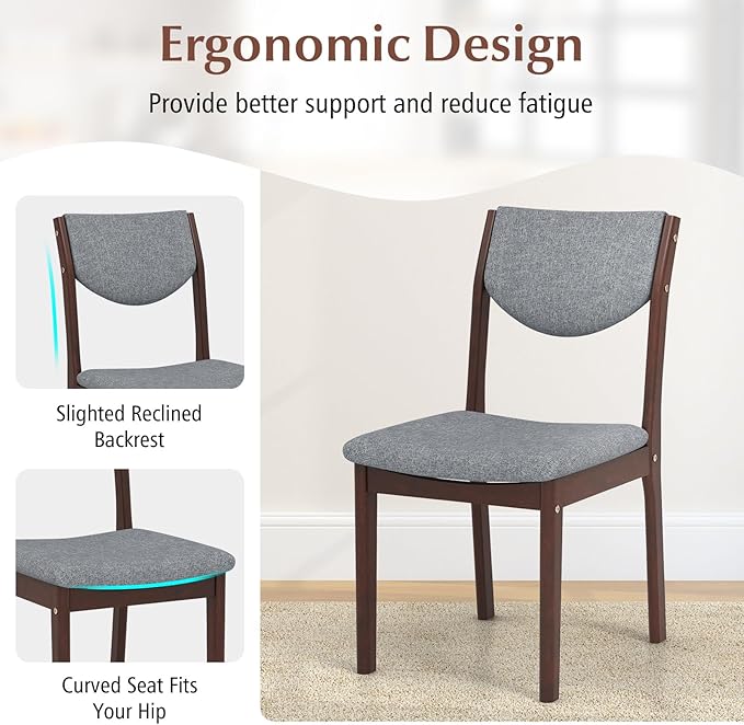 GOFLAME Wood Dining Chairs Set of 4, Linen Fabric Upholstered Kitchen Side Chairs with Padded Seat & Back, Rubber Wood Legs, Farmhouse Armless Dining Room Chairs for Living Room Restaurant