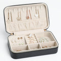 Portable Jewelry Organizer for Travel Compact Leather Jewelry Box with 8 Hooks, Earring Holder & Zippered Pouch, Ideal Gift for Women Black