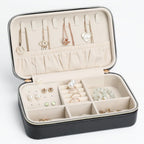 Portable Jewelry Organizer for Travel Compact Leather Jewelry Box with 8 Hooks, Earring Holder & Zippered Pouch, Ideal Gift for Women Black