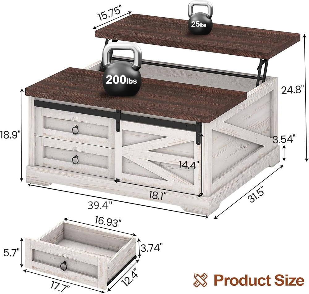 Itaar 39.4'' Lift Top Coffee Table with Storage, Farmhouse Coffee Tab...