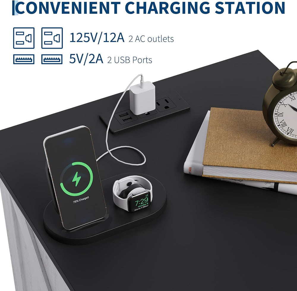 Garvee Farmhouse Rustic Nightstands with Charging Station Set of 1/2, Modern ...