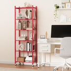 ALANNG 73.6 Inch Folding Bookshelf, 6 Tier Metal Bookcase and Bookshelves | Tall Shelves for Living Room Office Bedroom, Heavy Duty Book Shelve Free Standing Open (Red, 1PACK)