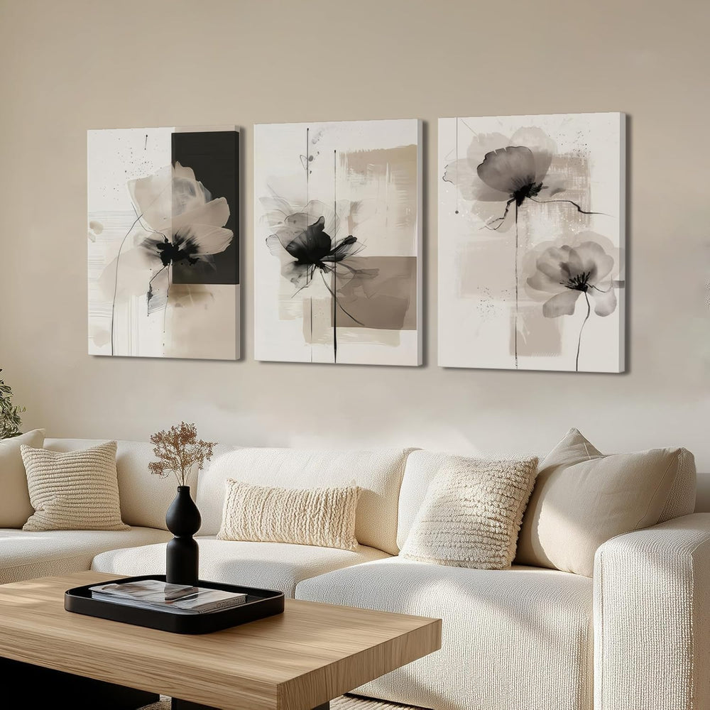 Neutral Abstract Floral Canvas Wall Art Modern Large Minimalist Wall Decor Co...