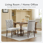 Upholstered Tufted Chenille Dining Side Chairs, Armless Nailhead Trim Chairs with Solid Wood Legs, Modern Farmhouse Chairs for Dining Room, Kitchen & Living Room (Set of 2, Beige)