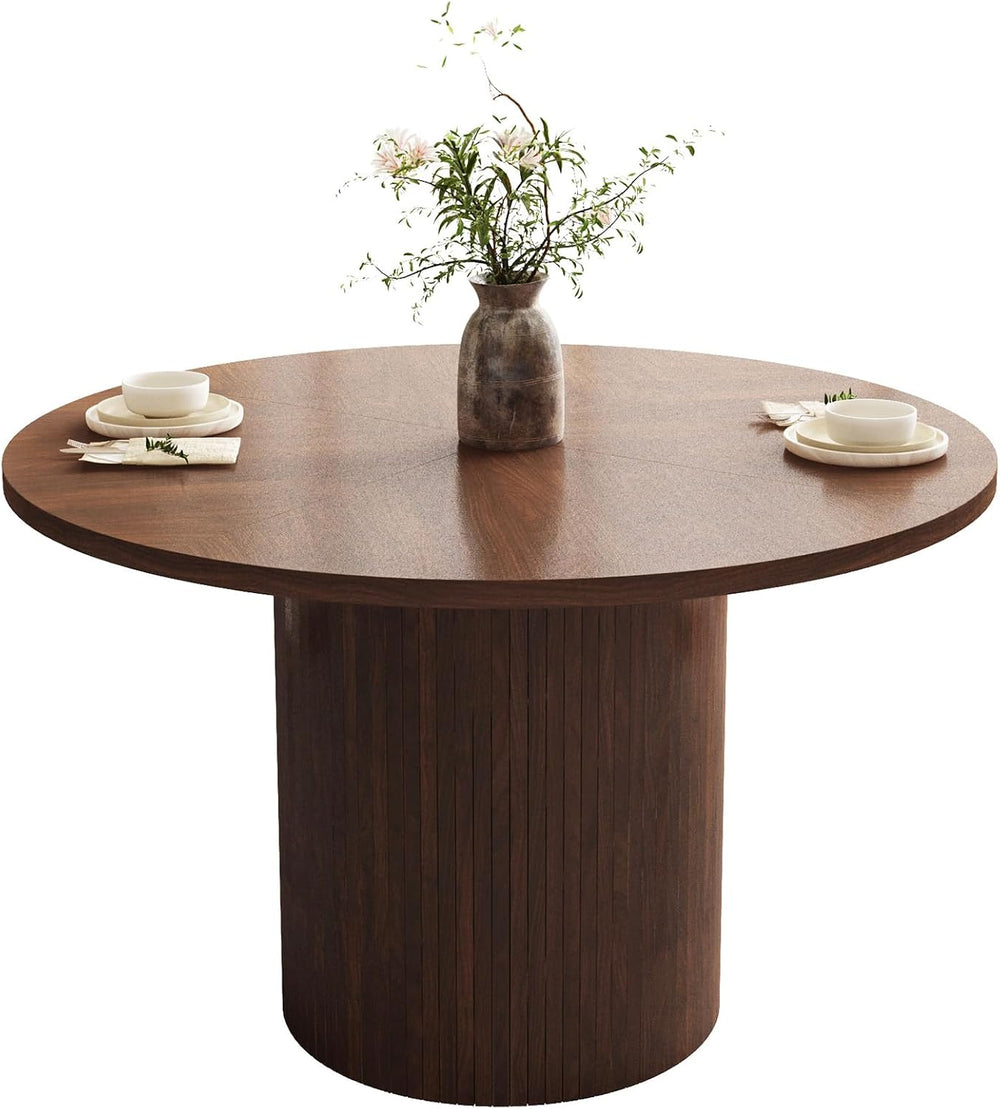 QHITTY Fluted Round Dining Table, 47-inch Wood Kitchen for 4, Farmhouse Circl...