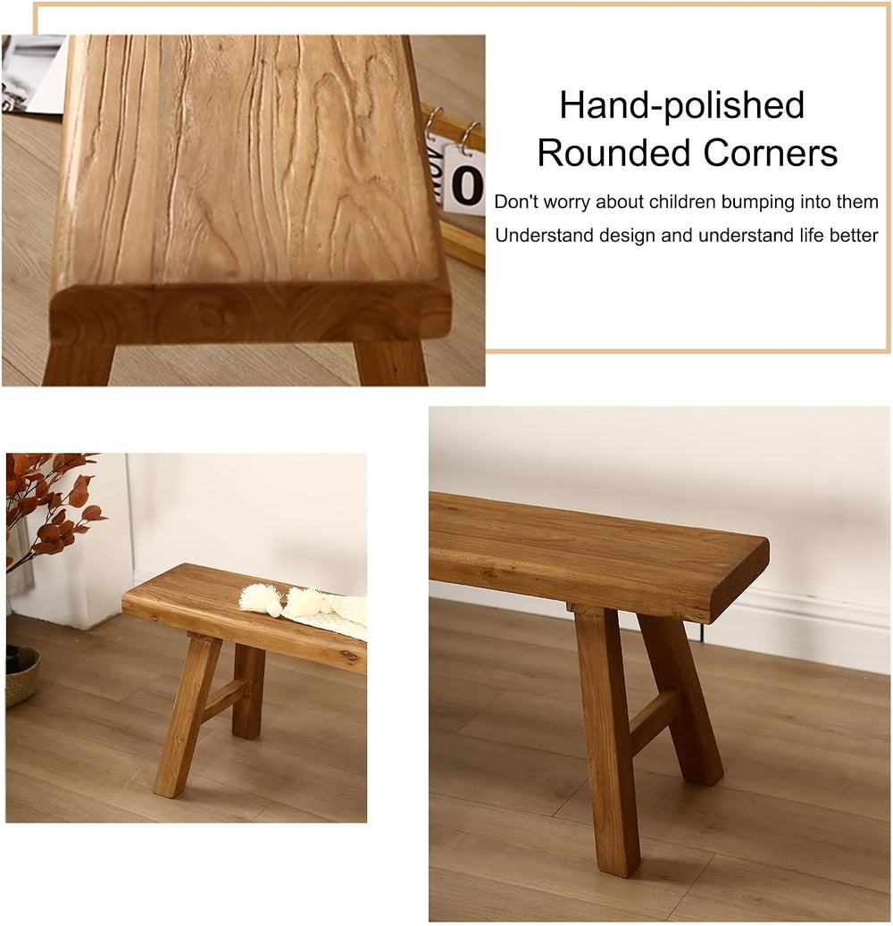 Farmhouse Entryway Dining Wood Bench Seat Furniture Wooden End of Bed Bench f...