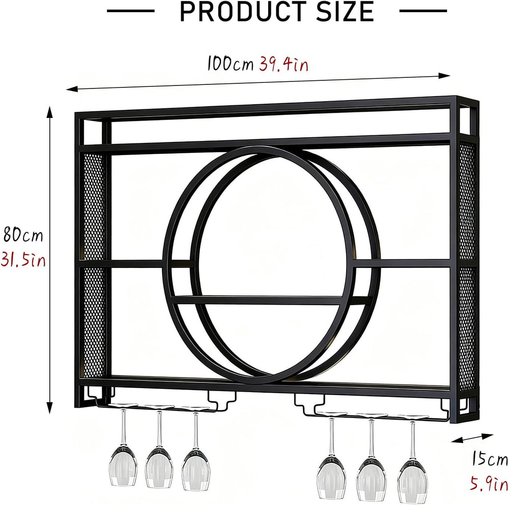 Wall Mounted Wine Rack, Metal Floating Bar Shelves with Wine Glass Holder, Mi...