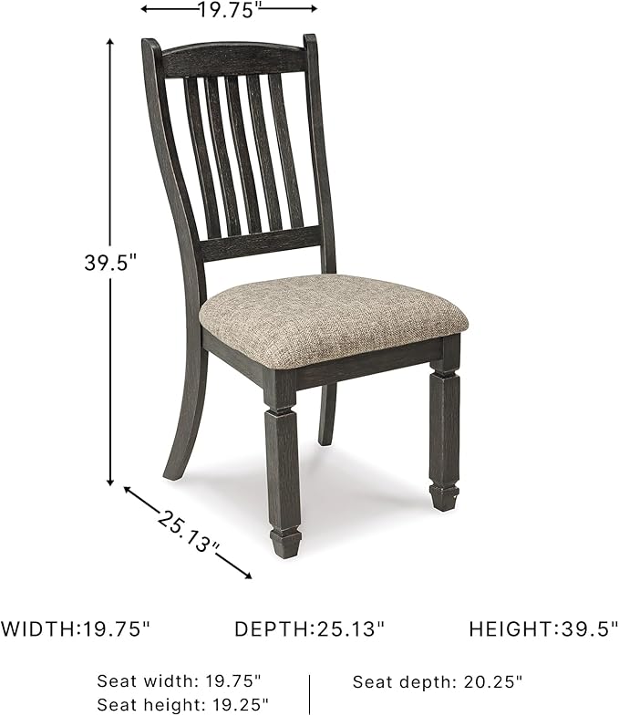 Signature Design by Ashley Tyler Creek Dining Room Upholstered Side Chair, 2 Count, Solid Wood, 19.25" H, Black and Grayish Black