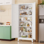 pozdeg 75" Tall Metal Kitchen Pantry Storage Cabinet with 2 Doors and 5 Adjustable Shelves, White Food Freestanding Cupboard for Kitchen, Dining Room, Bathroom and Garage (White)