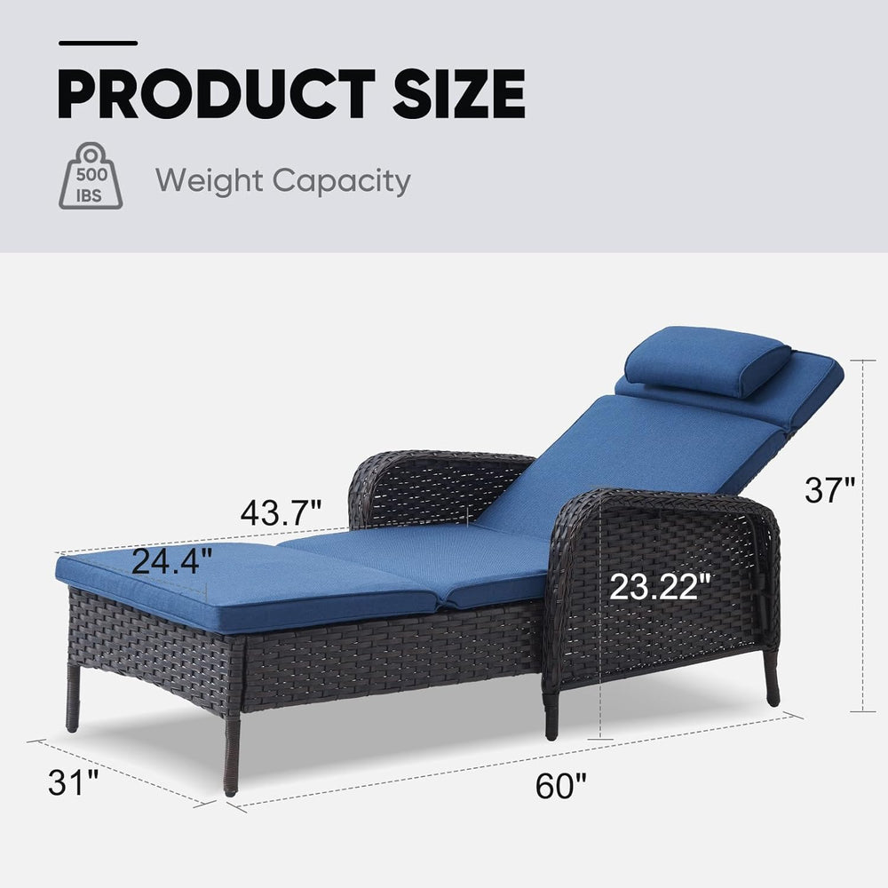 Belord Wicker Outdoor Chaise Lounge Patio Recliner - 75 Inch Adjustable Chais...
