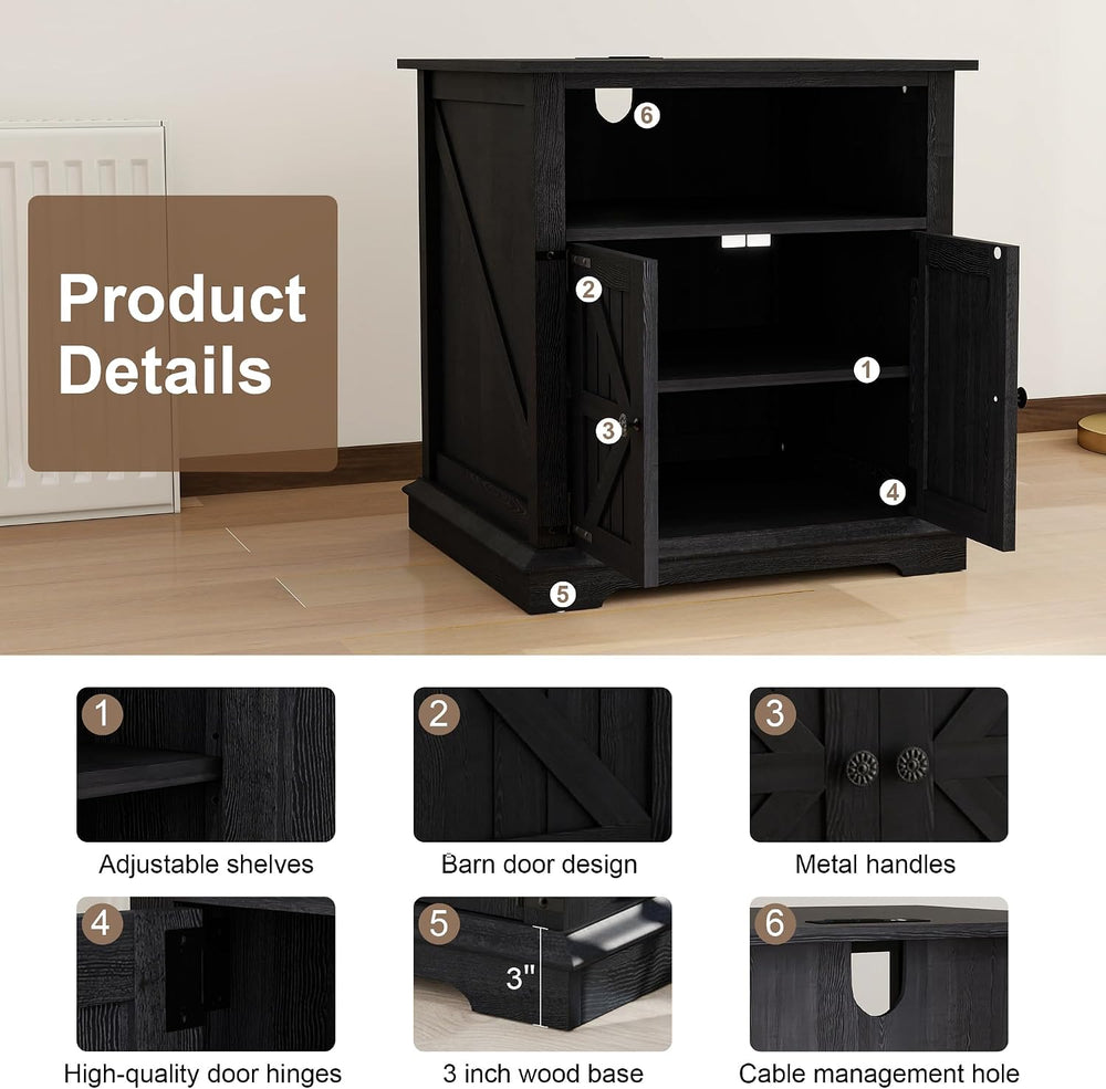 MUUEGM End Table with Charging Station, 24 Inch Farmhouse Sofa Side Tables Li...
