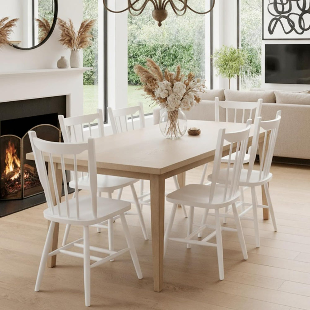 HNY White Windsor Dining Chairs Set of 2, Farmhouse Wooden Kitchen Chairs wit...