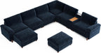 Cloud Couch Sectional, 6 Seater with Console, Chenille in Navy Blue | Detachable and Washable Cover, Sectional Sofas for Living Room, Deep Seat Wide Couch with Chaise, Storage Ottoman