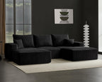 113" Modular Sectional Sofa Boneless U-Shaped Couches for Living Room | Modern Corduroy Cloud Couch Sofa with Memory Foam Deep Seat and Non-Slip Base, No Assembly, Black