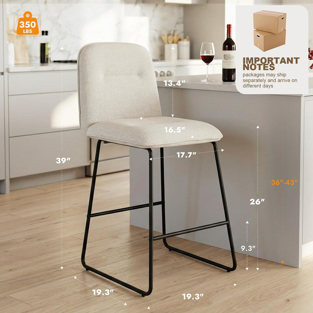 Bar Stools Set of 3, 26" Counter Height Bar Stools with Back, Modern Linen Fabric Upholstered Barstools with Metal Frame & Footrest for Kitchen Island, Home Bar,Beige