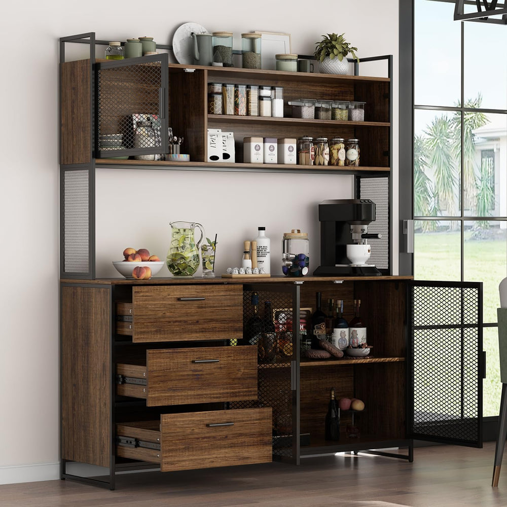 AIEGLE Large Kitchen Hutch Storage Cabinet, Pantry Cabinets with Hutch, Metal...