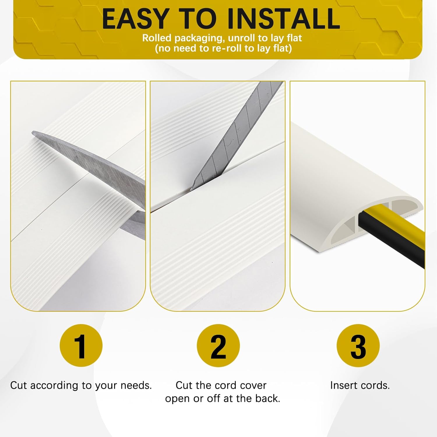Floor Cord Cover 10FT Cord Covers for Wires on Floor Protect Wires & Prevent Trip Hazards, Easy to Cut for Home, Office, School, Concerts, Cavity W0.6in x H0.32in