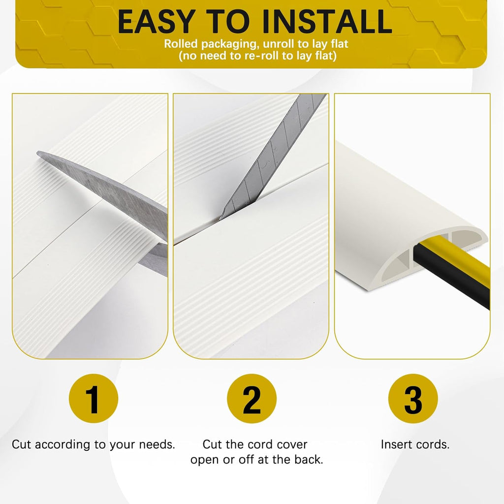 Floor Cord Cover 3.3FT Cord Covers for Wires on Floor Protect Wires & Prevent Trip Hazards, Easy to Cut for Home, Office, School, Concerts, Cavity W0.6in x H0.32in
