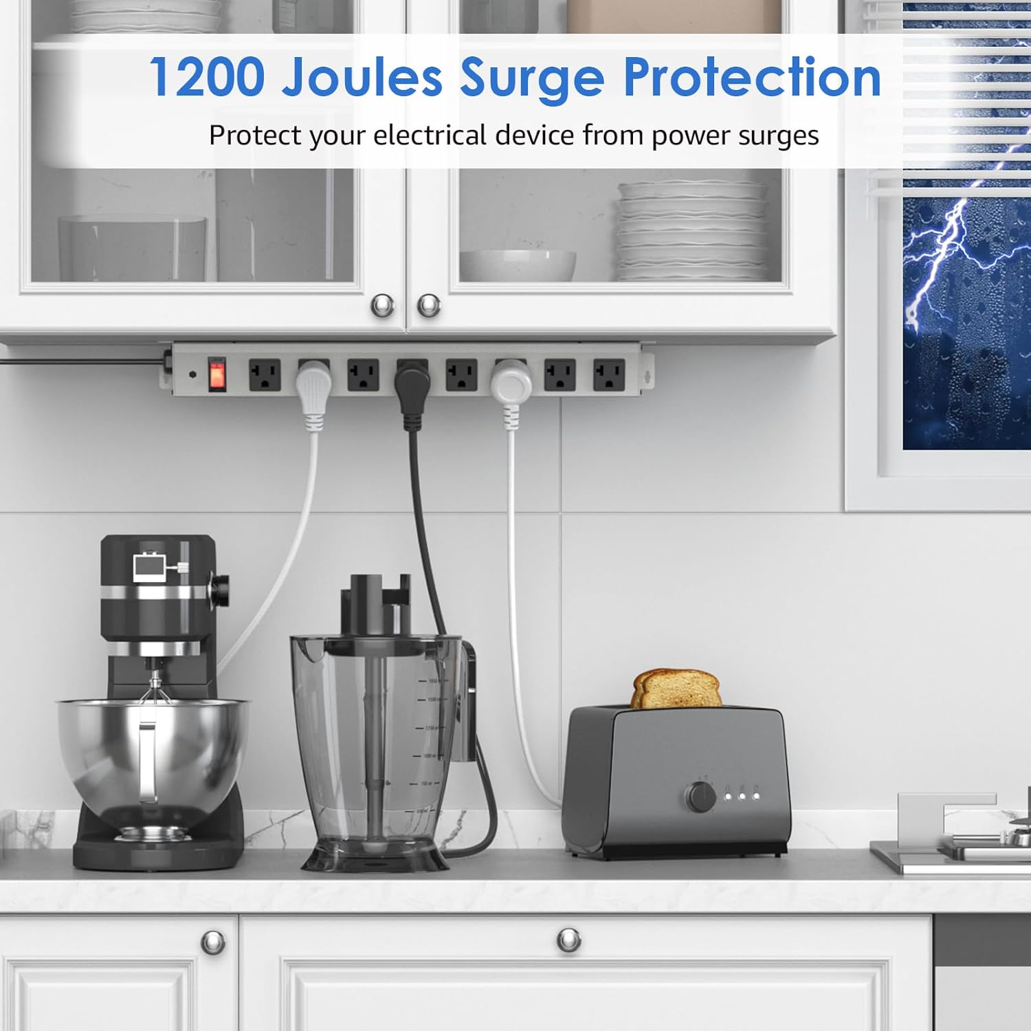 CCCEI Corner Mount Angle Power Strip, Under Cabinet Heavy Duty 8 Outlets Power Strip 20Amp, Metal Underneath Desk Plug Surge Protector, Wall Mountable, for Garage, Shop, Kitchen. 3FT Extension Cord.