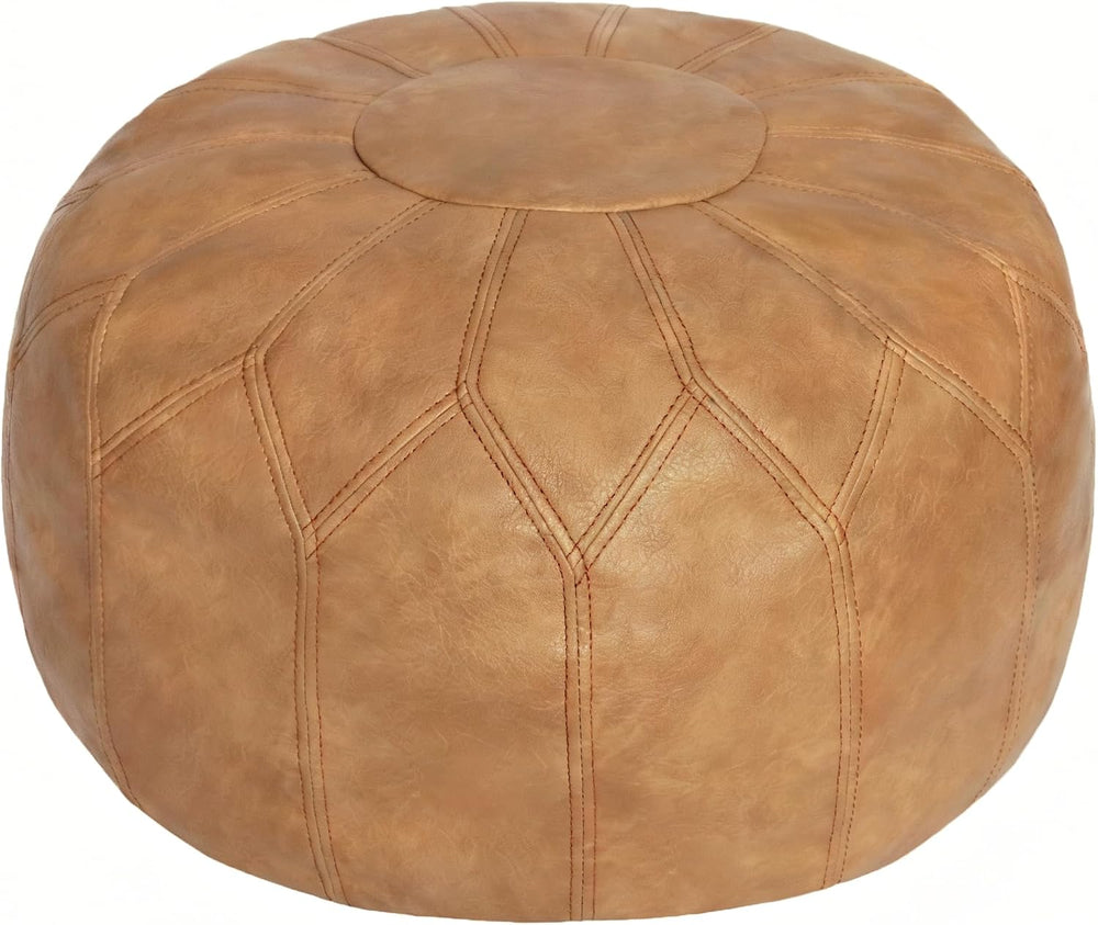 Thgonwid Unstuffed Moroccan Faux Leather Pouf Ottoman Cover with Storage - Bo...