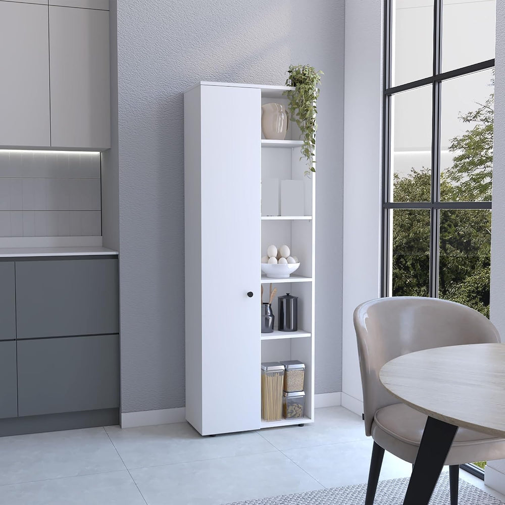 Pantry Storage Cabinet with Five Interior and Exterior Shelves, Kitchen Sideb...