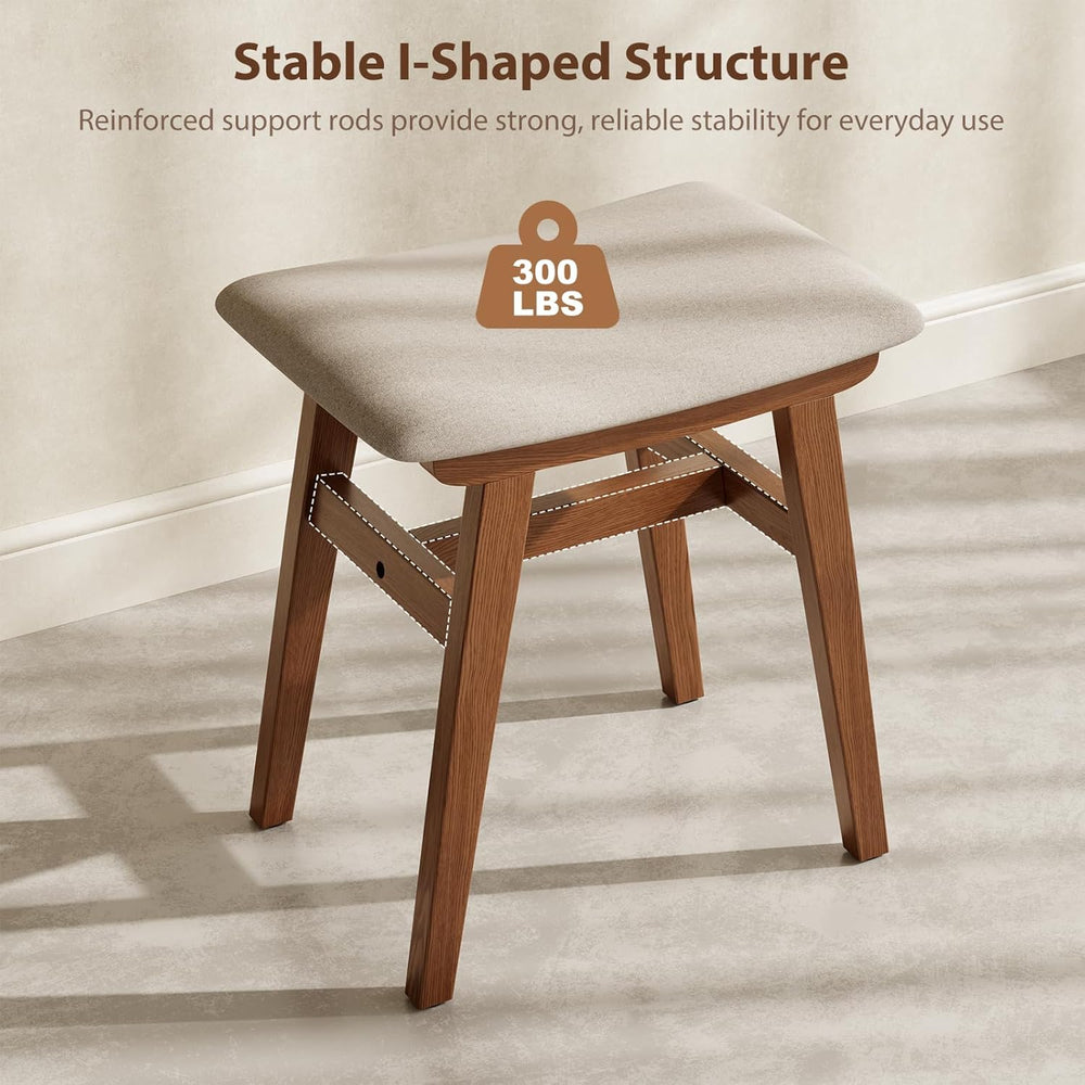 Muwuele Solid Wood Vanity Stool, Compact Makeup Chair with Saddle Cushion, Li...
