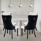 Leather Upholstered Dining Chairs Set of 4, Modern Style Kitchen Side Chairs with Nailhead Trim and Wood Leg, Metal Pulling Ring for Dining Room Living Room(Black&White,Set of)