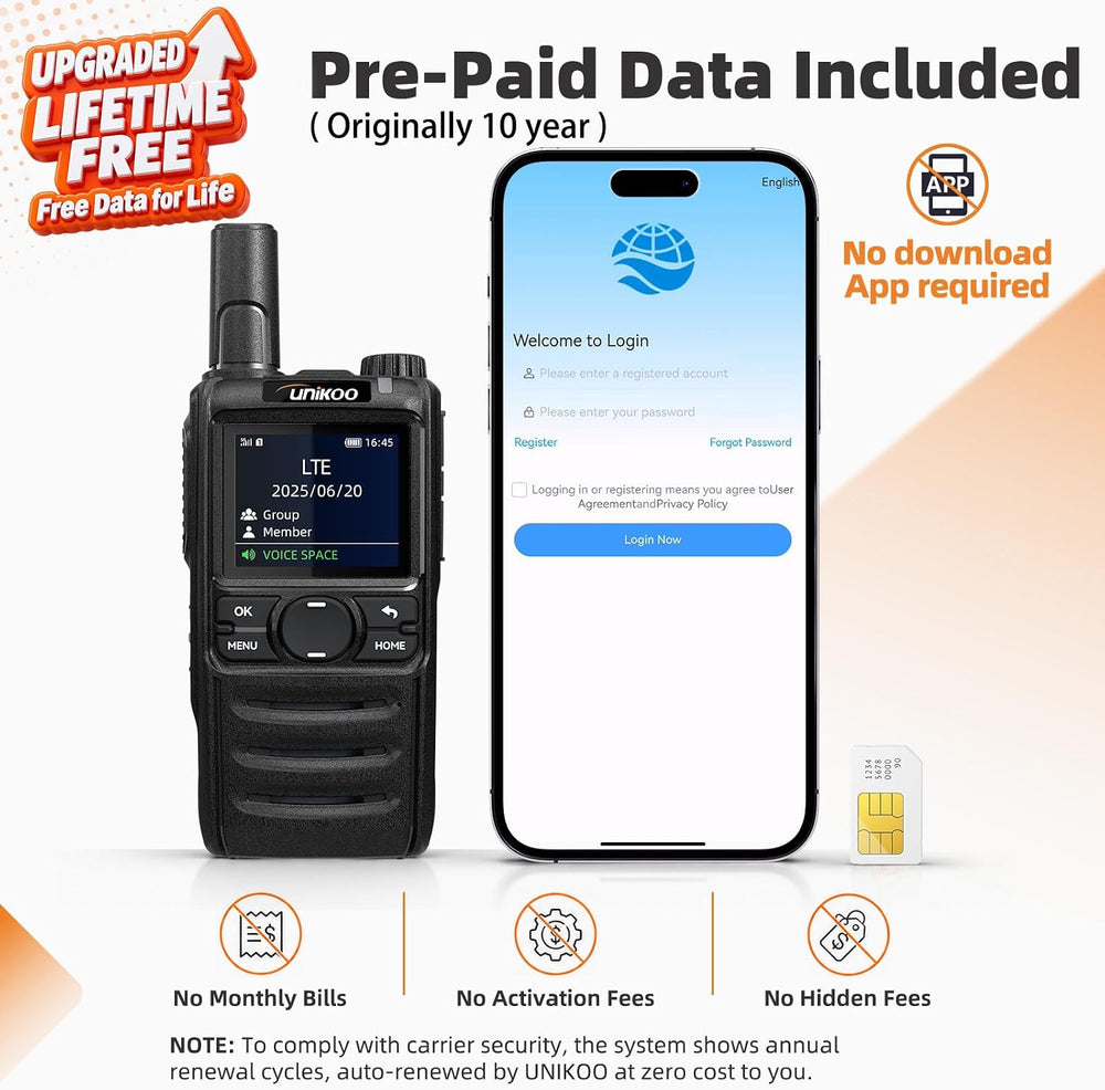 Lifetime Free Walkie Talkies Unlimited Range 4G LTE POC Two Way Radios