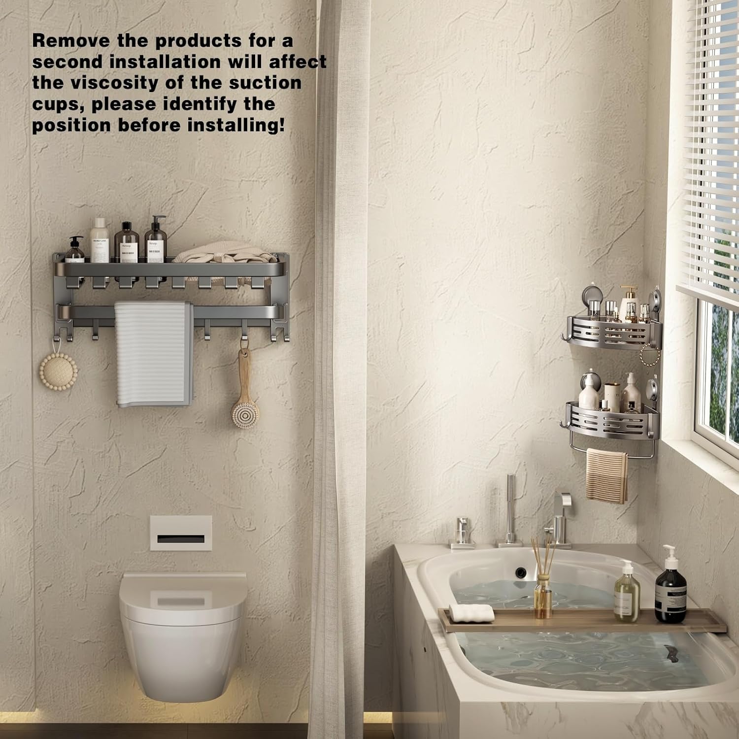 VOLPONE Shower Caddy Corner Suction Cup Shower Shelf Corner No Drilling Bathroom Shower Organizer Storage Rack Adhesive (1-Pack, gray)