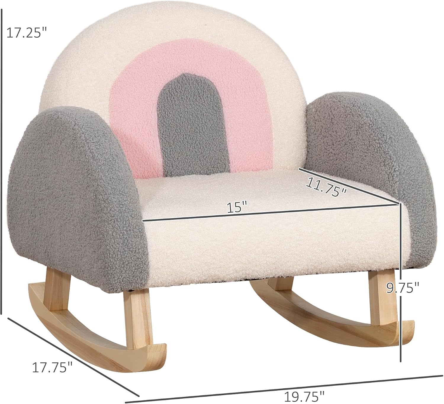 Qaba Kids Sofa Toddler Rocking Chair Solid Wooden Frame 18-36 Months Gray | Faux Lamb Fleece Fabric, Kids Arm Chair, Nursery Or Playroom
