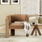 COLAMY Modern Velvet Accent Chair, Upholstered Barrel Chair, Comfy Side Arm Chair with 3 Legs for Living Room, Bedroom, Reading, Khaki
