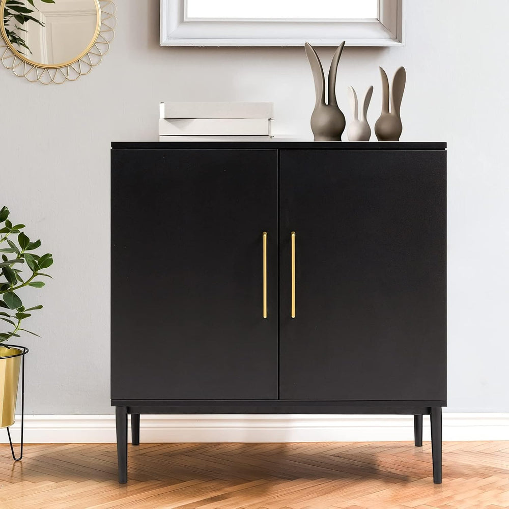 Black Storage Cabinet with Doors, Modern Accent Cabinet, Free Standing Cabine...