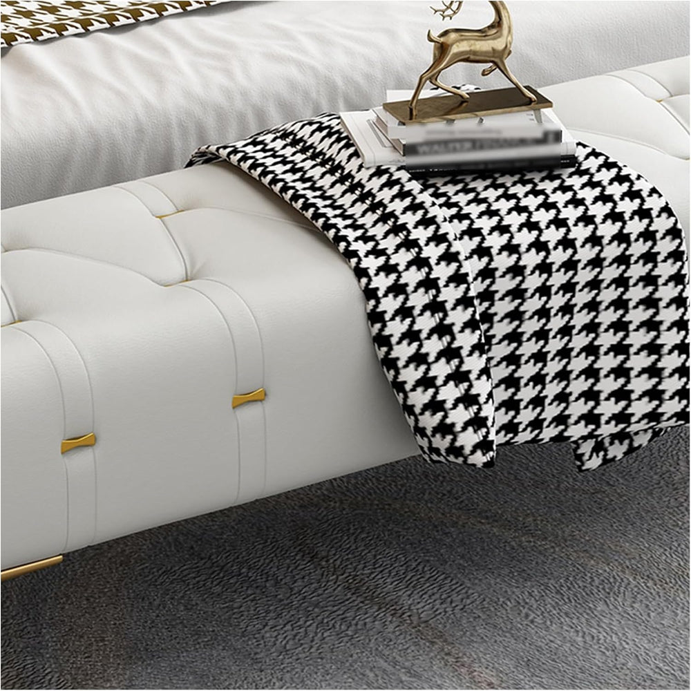 Modern Upholstered Tufted Bench with Padded Seat, Footrest Foot Stool with St...