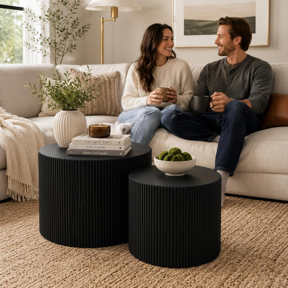 Nesting Round Coffee Table Set of 2 Black No Assembly | Nesting Coffee Tables...
