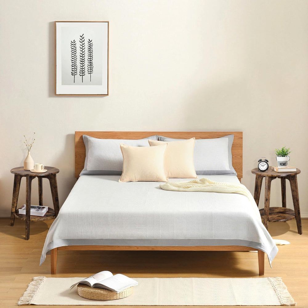 Small Round Side Table Wooden End Table with Lower Shelf Modern Nightstand Be...