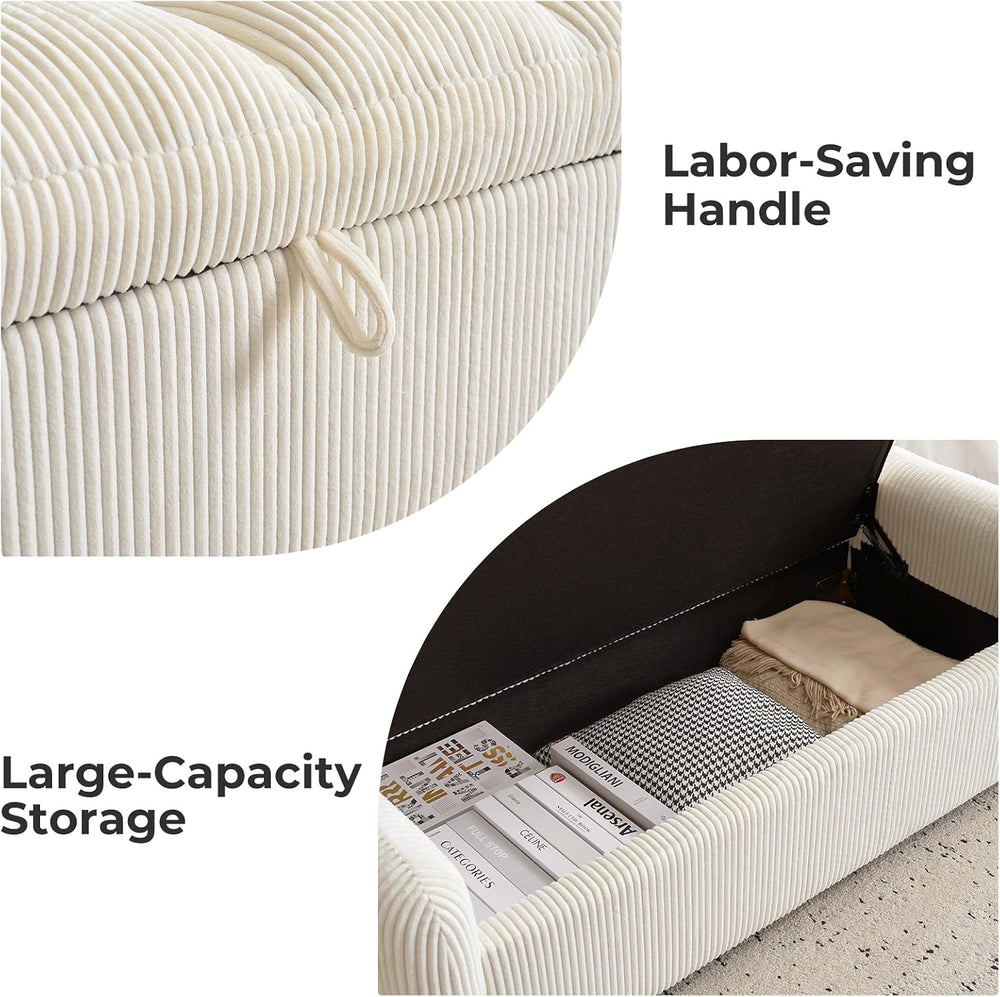 Oversized Corduroy Ottoman Bench with Storage, Upholstered End of Bed Bench f...